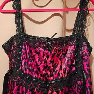 Betsey Johnson pink leopard print baby doll slip dress